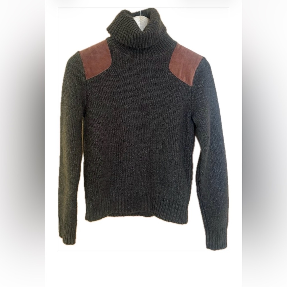 Ralph Lauren Black Label wool/cashmere/suede dark green sweater. Size M